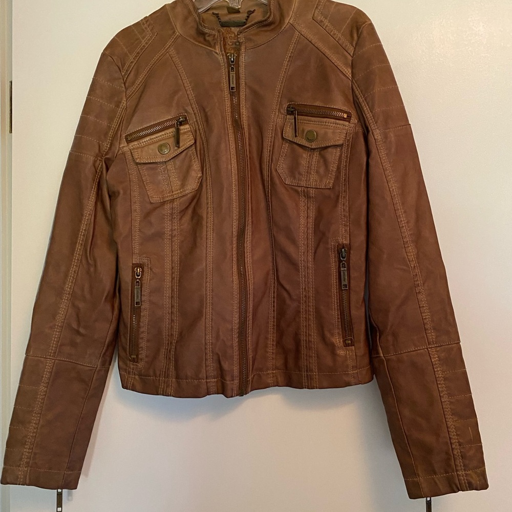 Jou Jou Tan Leather Jacket for Women